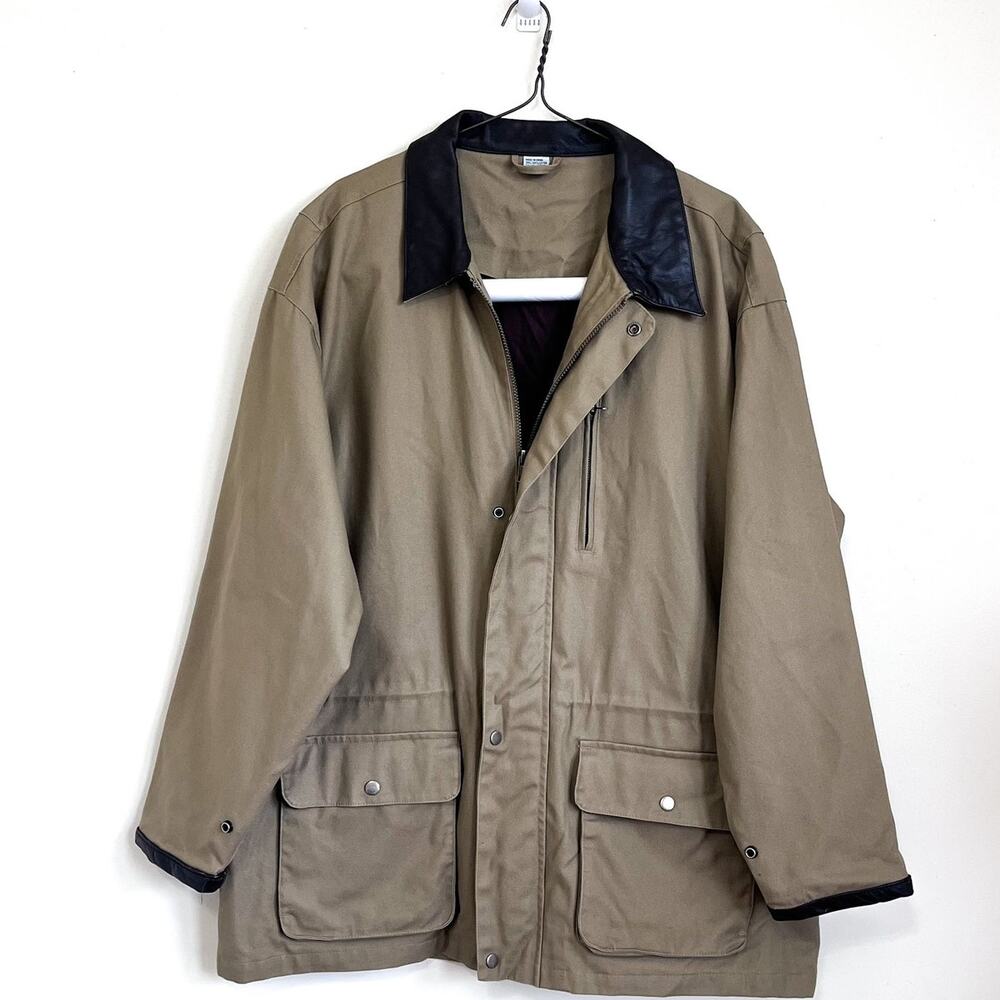 Vintage Mens Chore Coat Barn Jacket Size XL Tan Brown Canvas Leather Utility Zip